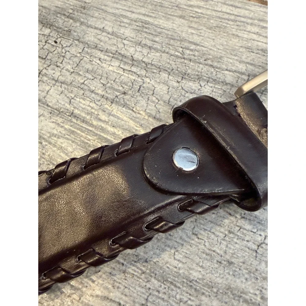 Braided Edge Leather Belt Mens 34 Dark Brown Vintage Western Cowboy Classic